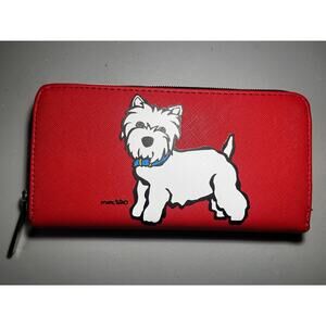 Marc Tetro Wallet Womens Red Zip Around Westie Dog Graphic Cartoon Large Clutch
